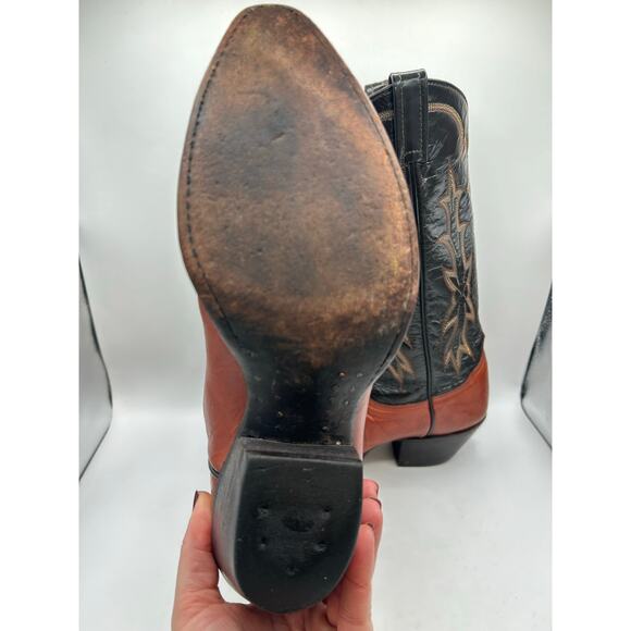 Vintage Tony Lama Boots 6951 Men’s Black Brown Lizard Tip Western Cowboy Boot 8 - Picture 9 of 10